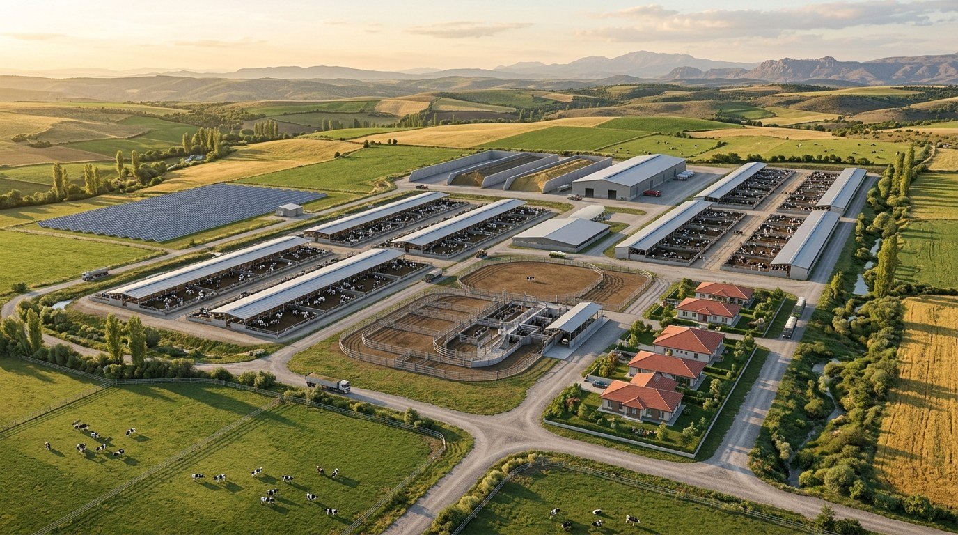 Integrated farm, aerial view: concept image